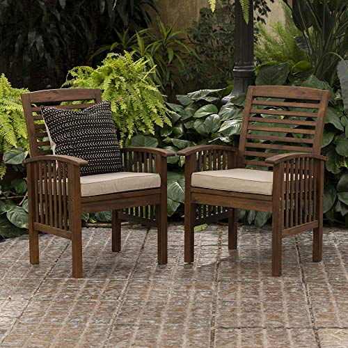 Walker Edison Maui Modern 6 Piece Solid Acacia Wood Slatted Outdoor Dining Set, Set of 6, Dark Brown Walker Edison
