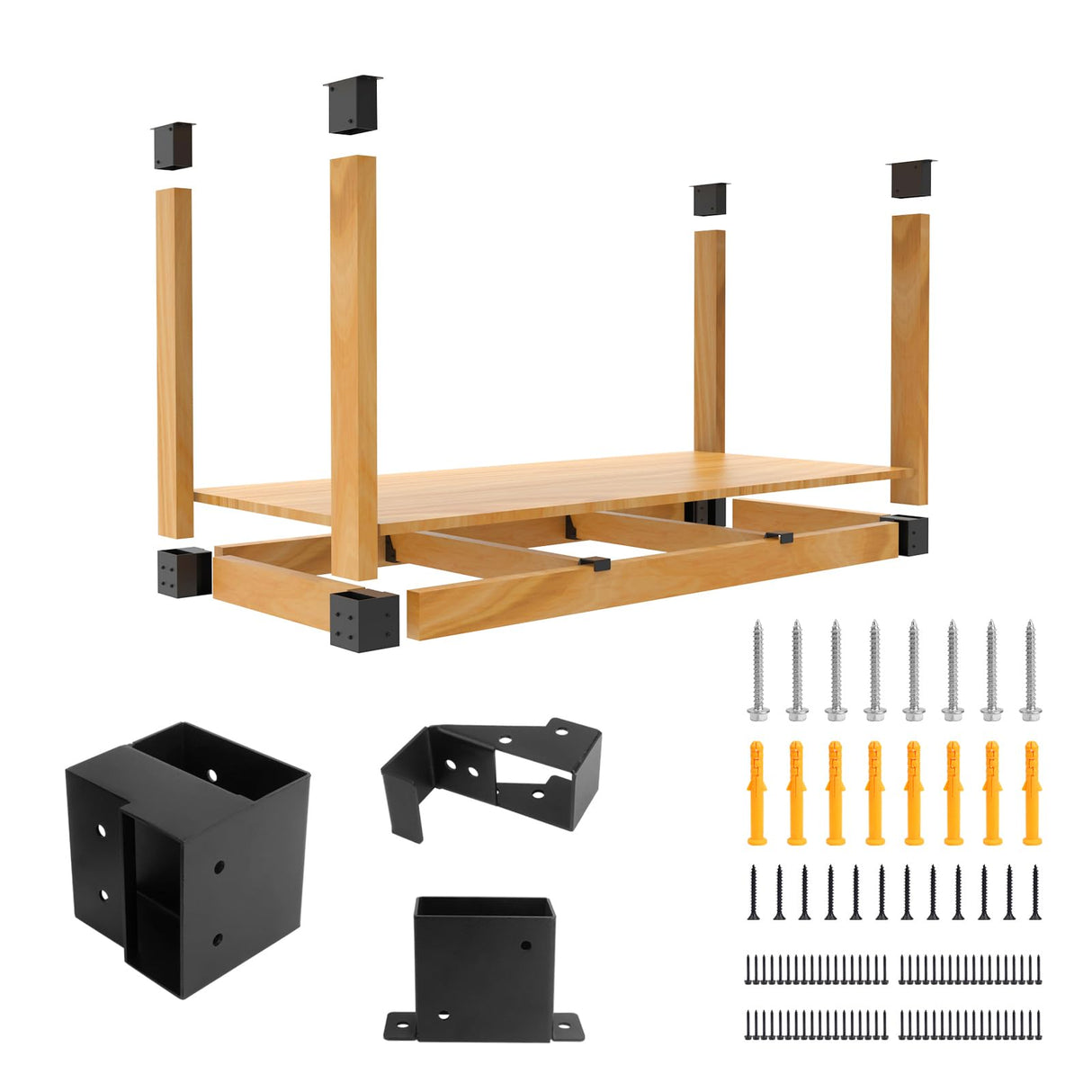 GOOCORREC Heavy Duty Overhead Garage Storage Rack Kit for 2x4 Wood (Actual 1.5"x3.5") - DIY Ceiling Storage System, 500 lbs Capacity, Easy Install, Metal Brackets (Black) GOOCORREC