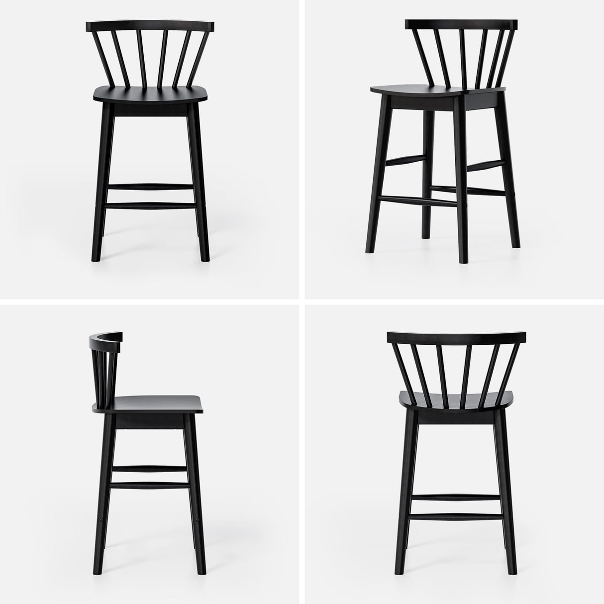 EYYTHUNG Wood Bar Stools Set of 3, 24" Barstool Farmhouse Counter Stools with Curved Back for Dining Room, Black EYYTHUNG
