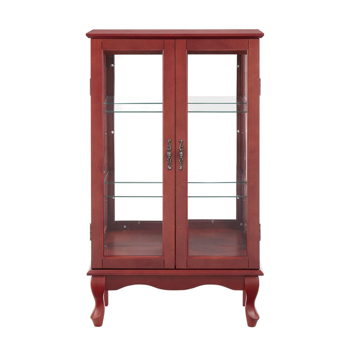 CKEASEAN Curio Cabinet with Tempered Glass Doors, Corner Display Cabinet with Lights,China Storage Cabinet with Mirrored Back Panel and Adjustable Shelves for Bedroom, Living Room (Cherry) CKEASEAN
