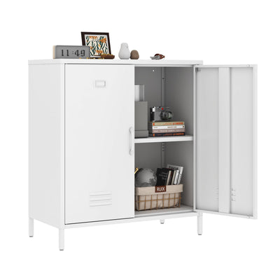 Steehoom Metal Storage Cabinet with 2 Door, Steel Locker Sideboard Buffet Cabinet Console Table for Home Office (White)