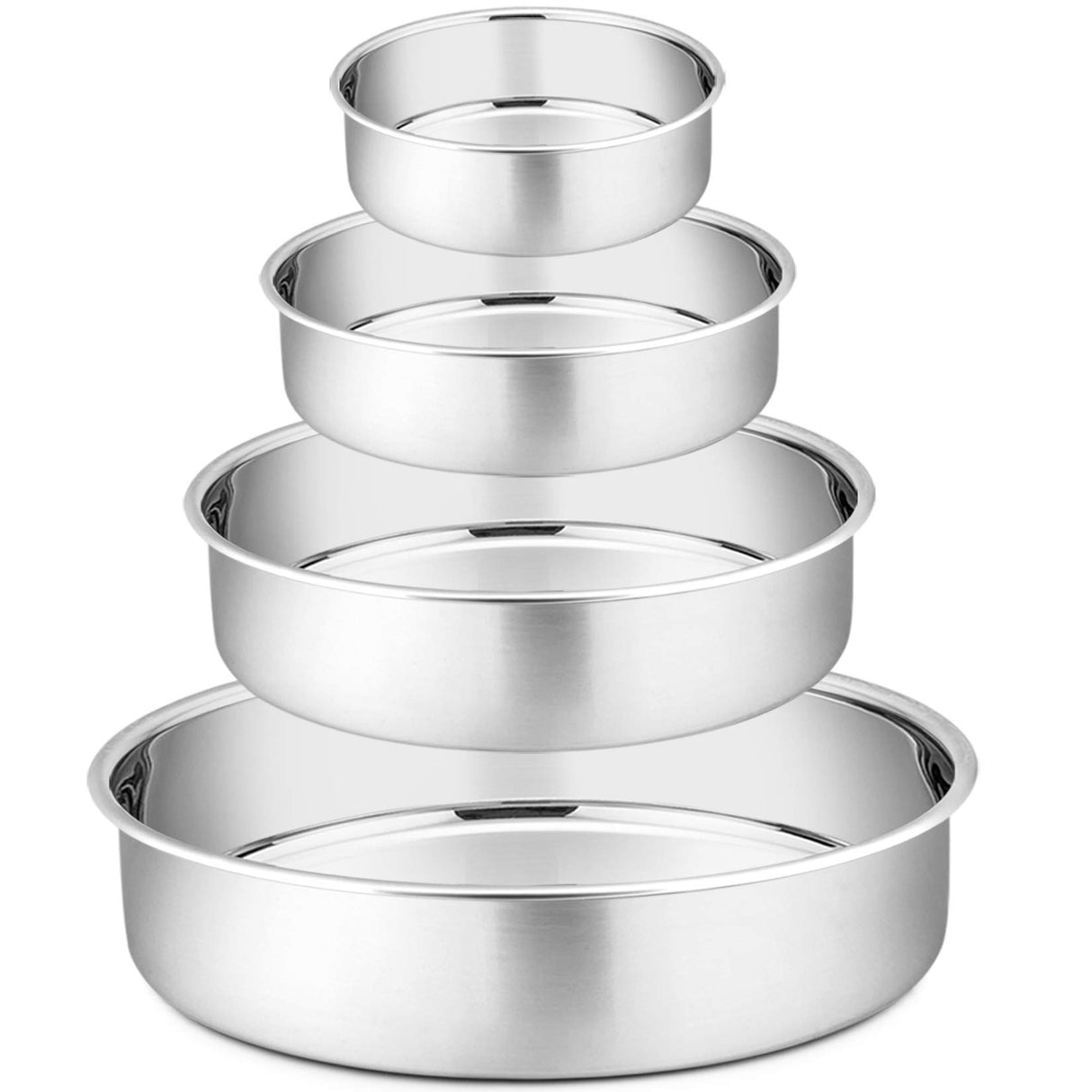 Cake Pan Set - 4”, 6”, 8”, 9.5”, P&P CHEF 4 Piece Round Baking Cake Pans Tin Stainless Steel, Oven/Pot/Dishwasher Safe, Heavy Duty & Non Toxic, Mirror Finish & Easy Clean P&P CHEF