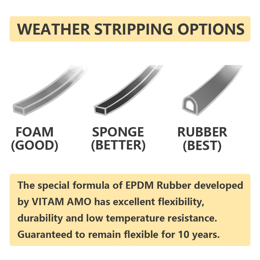 VITAM AMO Weather Stripping Seal Strip for Doors/Windows 18 Feet, Self-Adhesive Backing Seals Large Gap (from 5/16 inch to 15/32 inch), Easy Cut to Size VITAM AMO