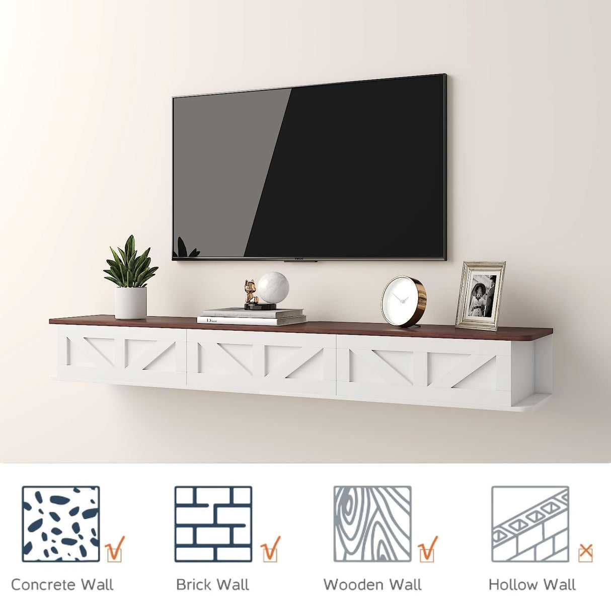 HedoAjim Floating TV Stand for 55 65 70 inch TV, Entertainment Center Media TV Console Shelf and Storage Drawers for Wall for Living Room Bedroom (White) HedoAjim