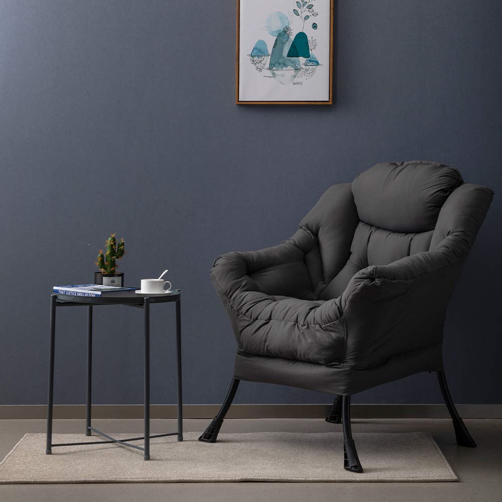 HollyHOME Large Fabric Lazy Chair for Living Room Cozy Accent Reading Chair with Armrests Comfy Lounge Sofa Chair for Bedroom, Dorm & Small Spaces | Dark Grey HollyHOME