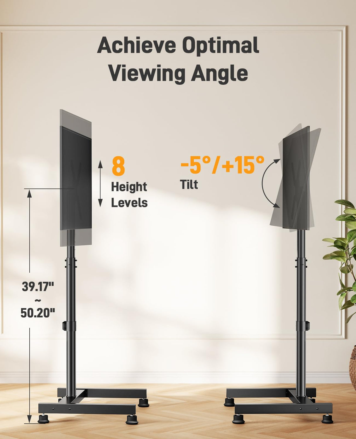 Perlegear Floor TV Stand with Mount for 26-50 inch TVs up to 55 lbs, TV Floor Stand with Rotation, Tilt, Level, Height Adjustable TV Stand for Bedroom/Living Room, Max VESA 300x300mm, PGFS12 Perlegear