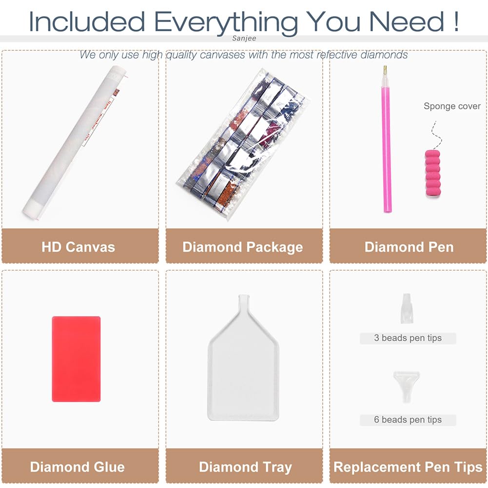 Sanjee Wolfs Diamond Art Painting Kits for Adults, Diamond Art Kits for Beginner, 5D DIY Round Full Drill Gem Art Crafts for Home Wall Decor Gift, 12x12inch Sanjee