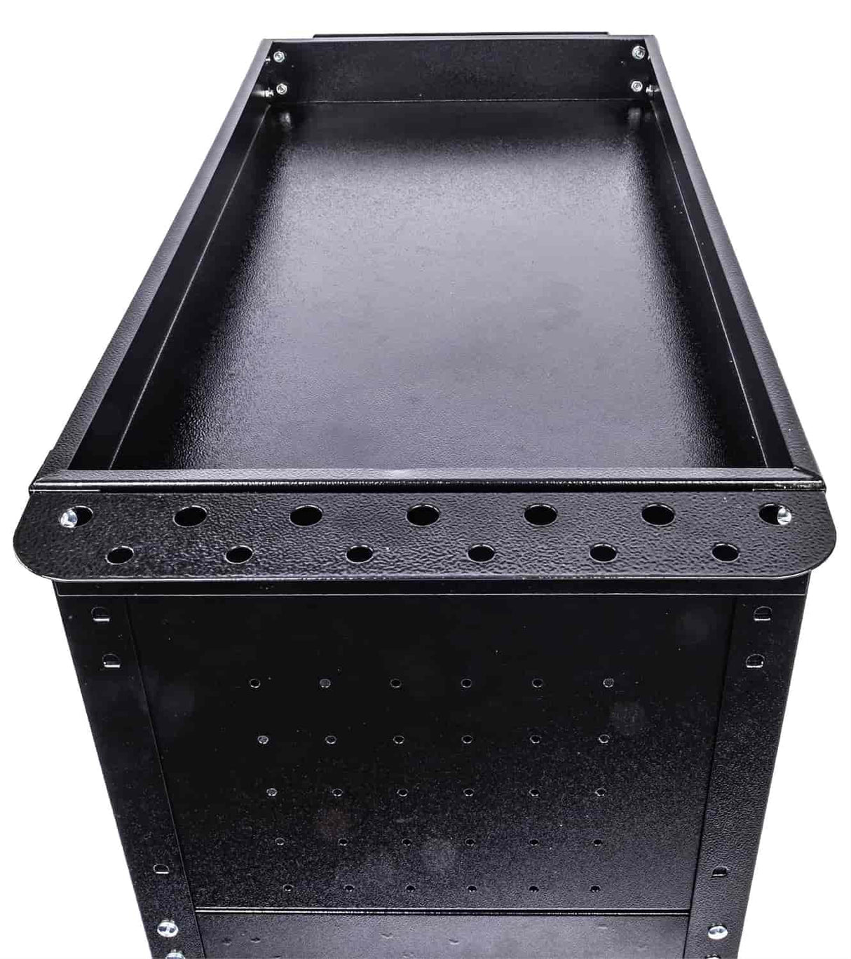 JEGS 3-Shelf Shop Cart | 200 LBS Capacity | Black Finish | 3 Shelves, 1 Locking Drawer, Tool Tray, 2 Swivel Caster Wheels, 2 Straight Caster Wheels JEGS