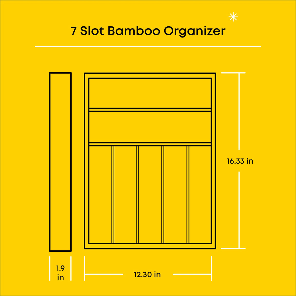 JoyJolt Bamboo Drawer Organizer, 7-Compartment Silverware Organizer, Cutlery and Utensil Organizer, Drawer Organizers for Garage, Kitchen, and Bathroom, Organizer Drawers for Kitchen Utensils JoyJolt