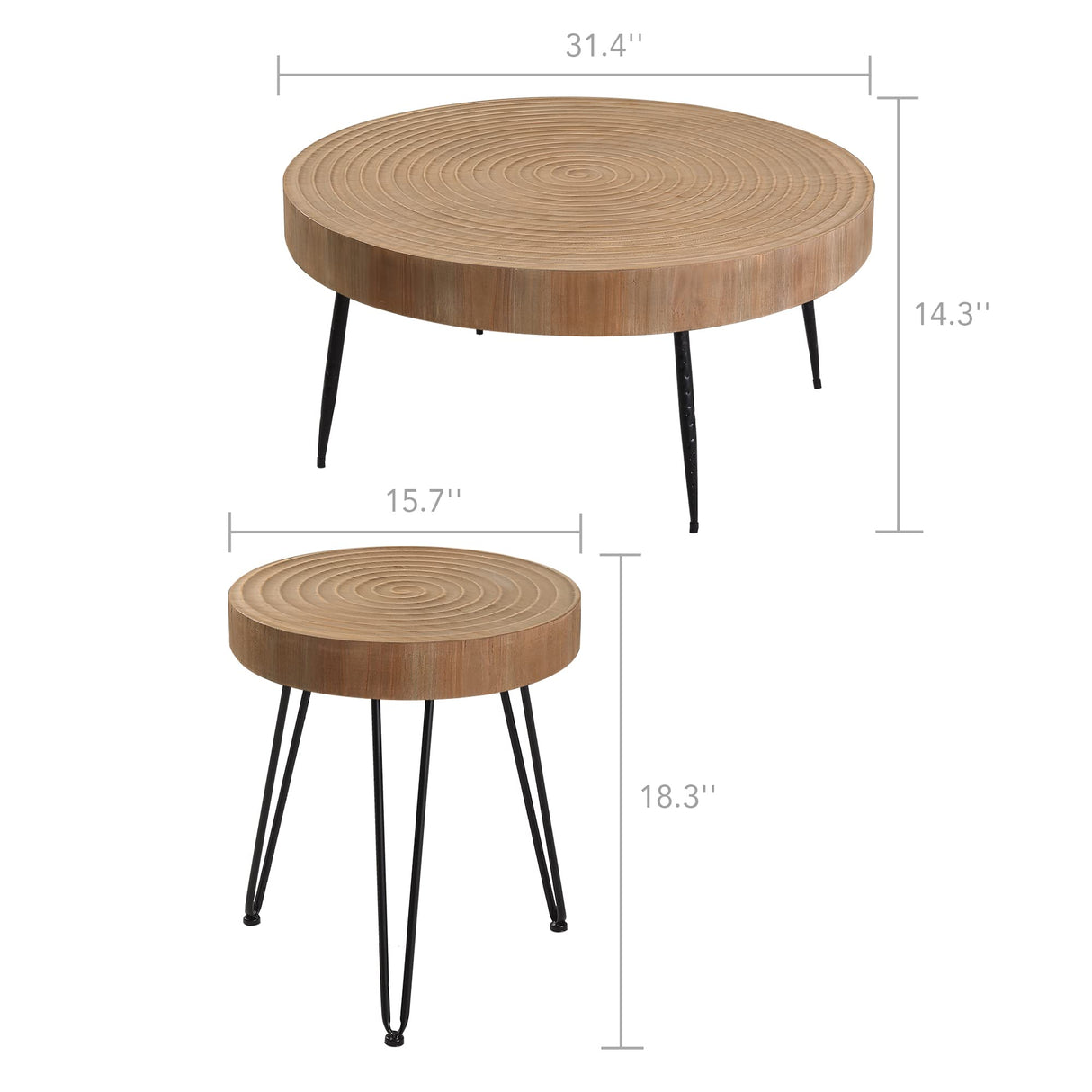 RUSTOWN Farmhouse Round Coffee Table Set of 2, Cocktail Table Set, Modern Circle Natural Wood Finsh Side and End Table Sets for Living Room(Helical, Natural) RUSTOWN