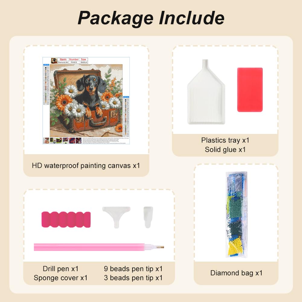 FHBUBPUP 5D Dog Diamond Painting Kits for Adults, Dachshund Diamond Art Kits for Beginners, DIY Full Drill Round Diamond Dot Gem Art, Craft Gift Suitable for Home Wall Decoration 12×12Inch FHBUBPUP