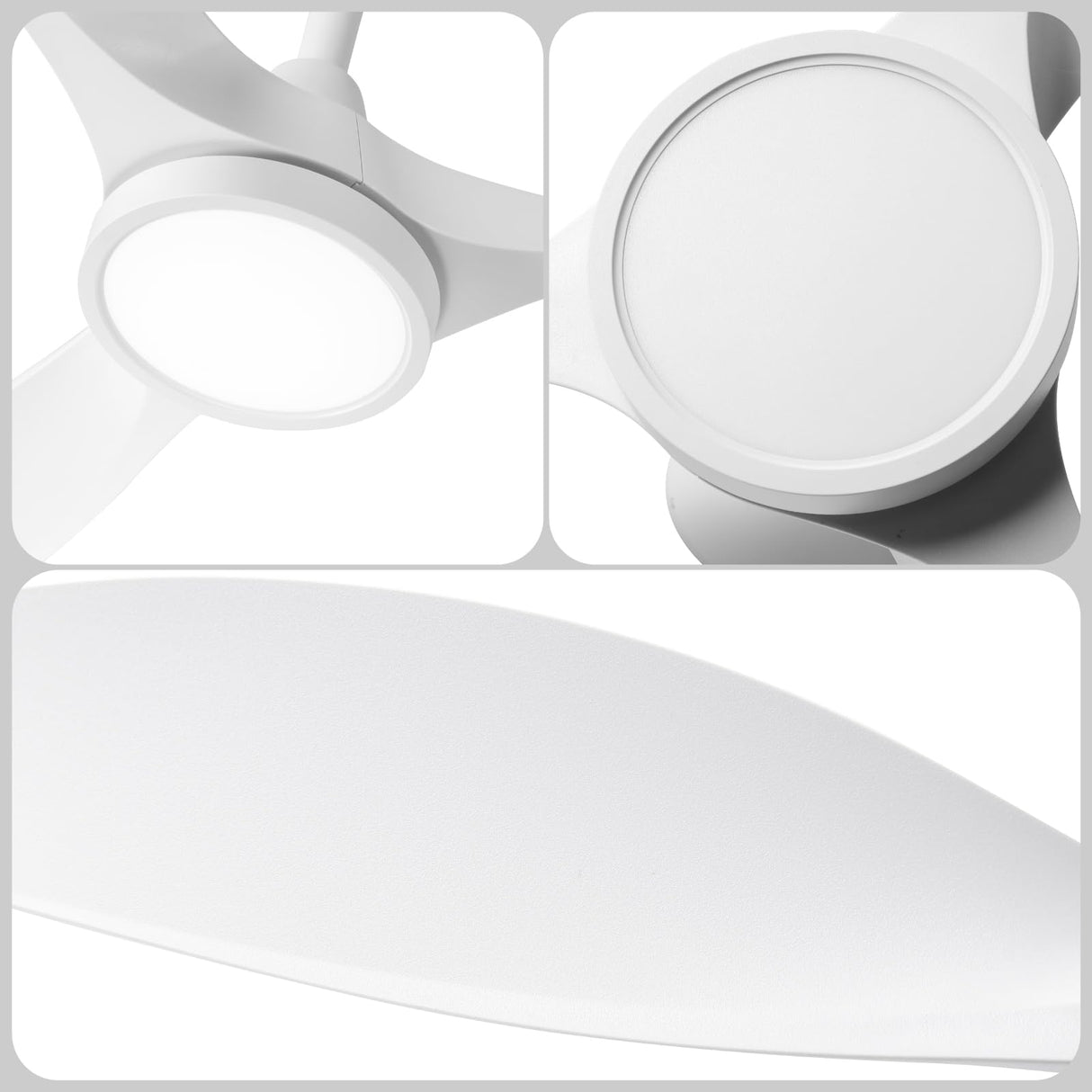 Roomratv Ceiling Fans with Lights,Large Airflow 52inch Modern Ceiling Fan with Quite Reversible DC Motor 3 Color Temperature LED Light (White) Roomratv