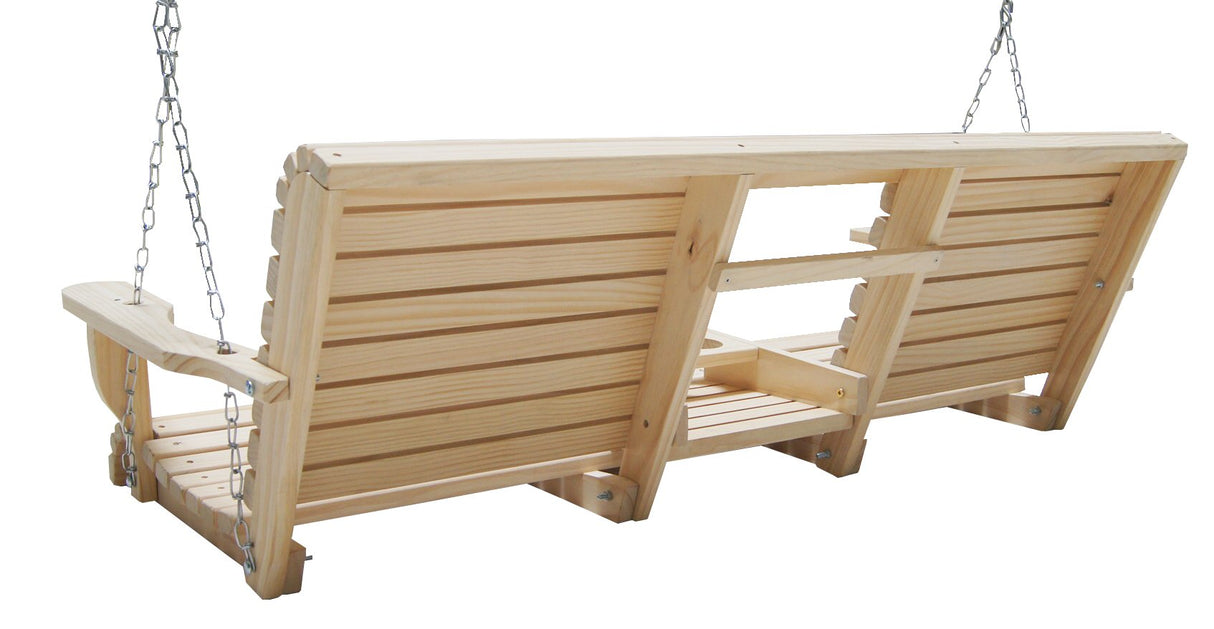 6 Feet Ft FLIP Cup Holder Console Cypress Lumber ROLL Back Porch Swing Made from Rot-Resistant Cypress Eternal Wood Made in The USA - Green Furniture - GO Green Ecommersify Inc