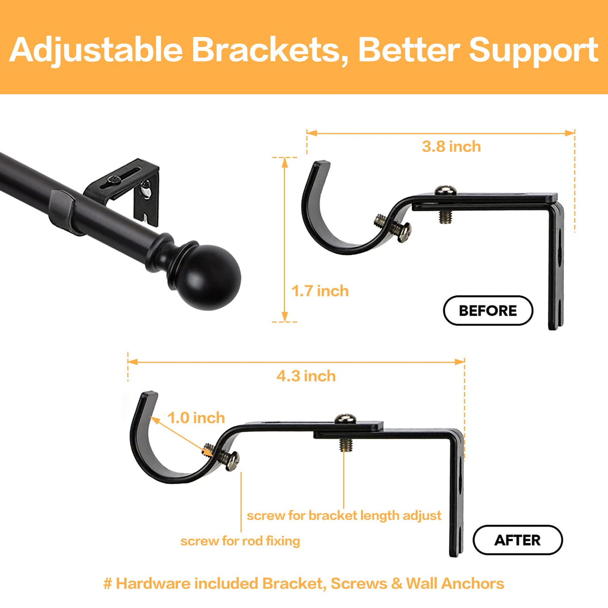 Zeerobee Curtain Rods for Windows 48 to 84, Adjustable Heavy Duty Wrap Around 1 Inch Curtain Rod, Outdoor Indoor Room Divider Modern Drapery Pole, Black, 32-86" zeerobee