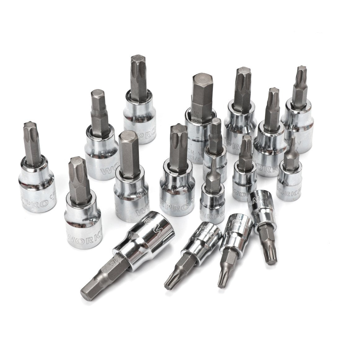 WORKPRO 450-Piece Drive Socket Set 1/2" 1/4" 3/8", CR-V Metric and Imperial with Quick-Release Ratchet Wrench, Spanners, Bits Set, Mechanics Tool for Car Repair WORKPRO