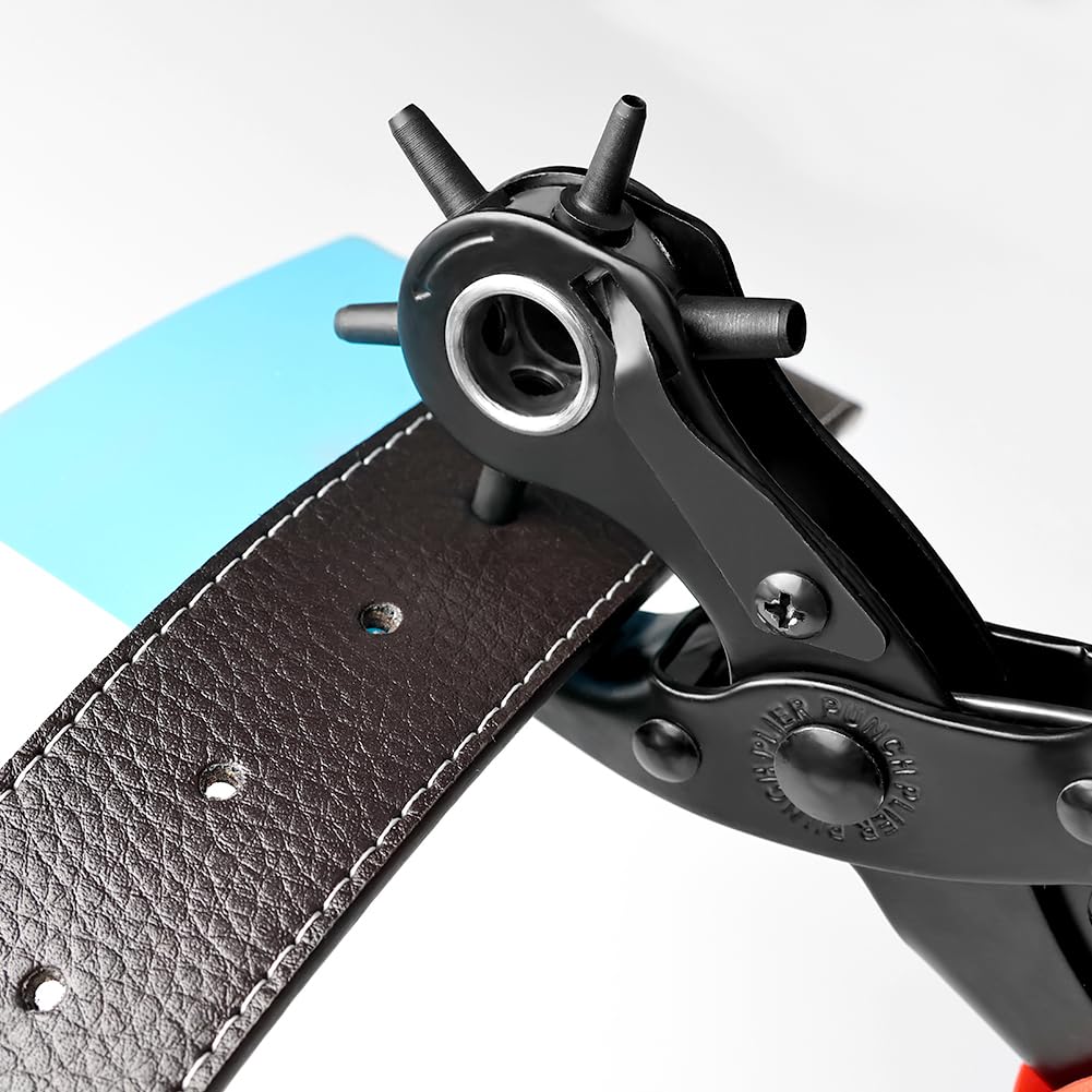 Leather Hole Punch, Belt Hole Puncher for Leather, Revolving Punch Plier Kit, Leathers Puncher Plier for Belts, Watches, Handbags, Punch Tool Diameter: 4.5/4 /3.5/3/2.5/2mm. WDDBHSKN