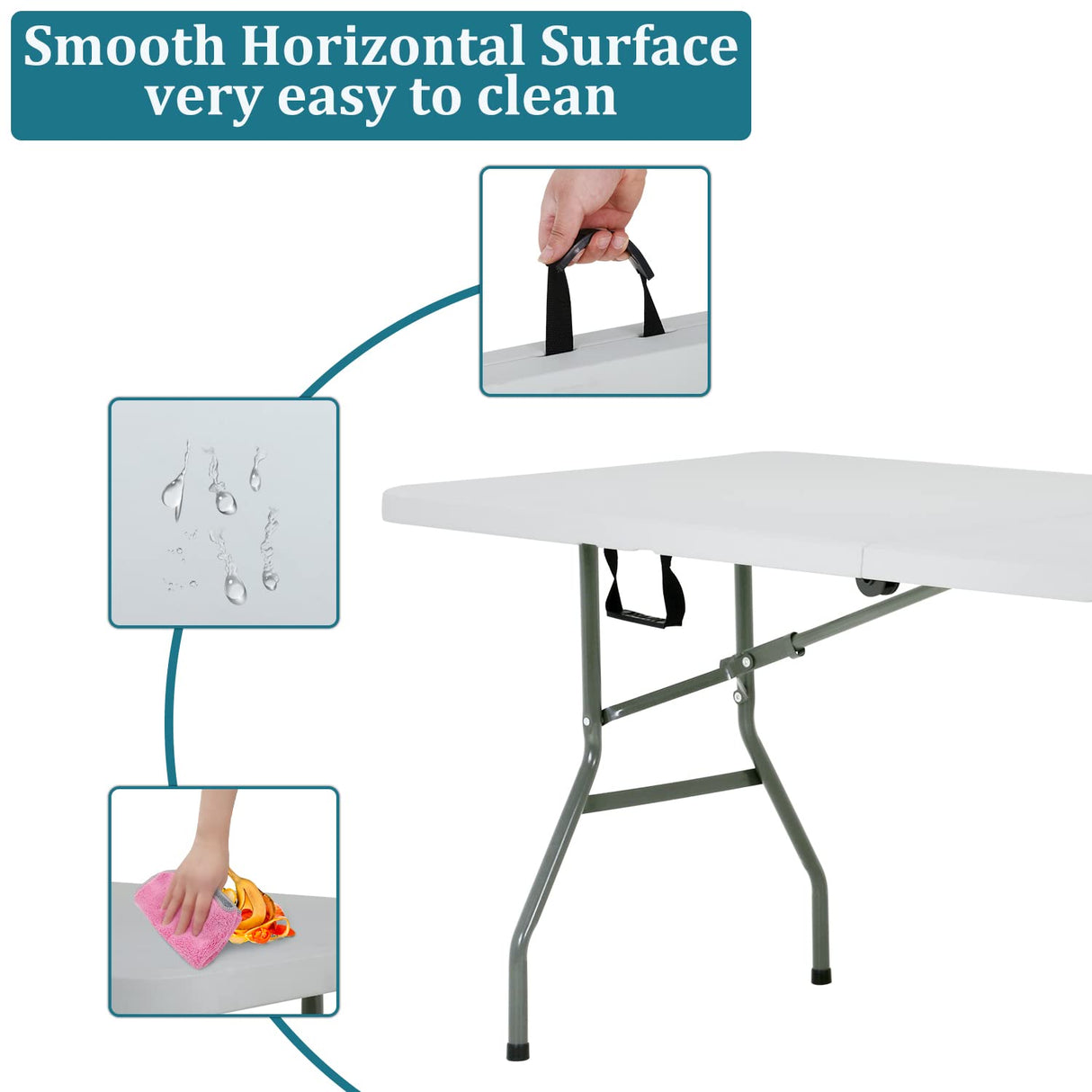 Pazidom 6FT Folding Table, Heavy Duty Plastic Table Portable Fold-in-Half Utility Table Indoor Outdoor Picnic Table w/Handle & Lock for Camping BBQ Party Wedding Market Events, 500LBS Pazidom