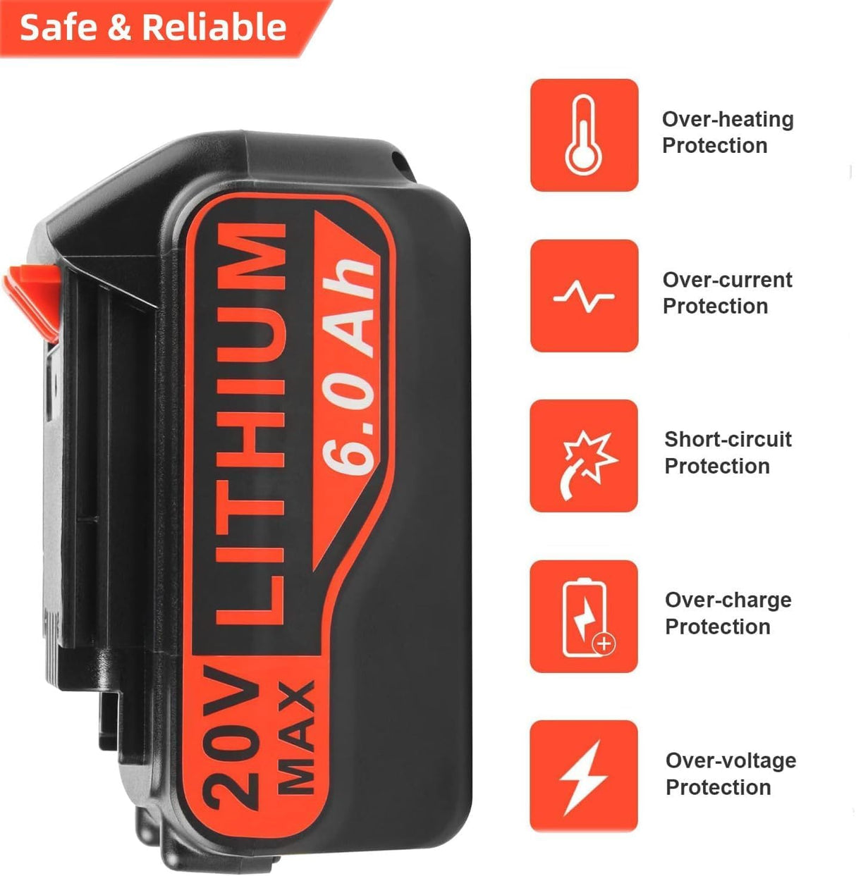 ARyee 6.0Ah 20V LBXR20 LBX4020 Lithium Battery Compatible with Black and Decker 20Volt Max LB20 LBX20 LBXR2020 LB2X4020-OPE LBXR20-OPE Cordless Power Drill Driver Tools ARyee