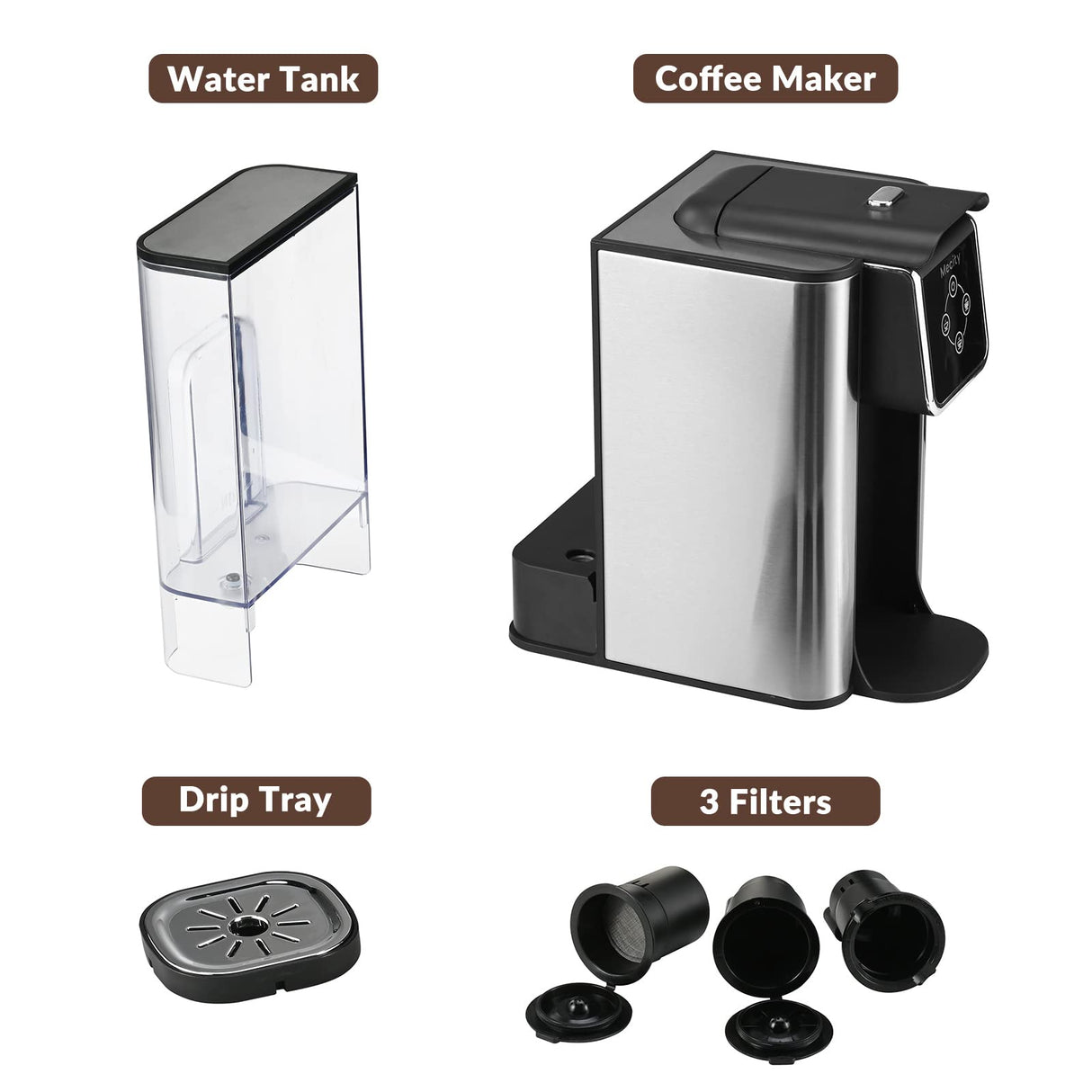 Mecity Coffee Maker 3 in 1 Single Serve Coffee Machine, Compatible with K cup Capsules, Instant Coffee Pot, Tea maker, 6,8,10 Oz Cup, Removable 50 Oz Water Reservoir, 120V 1150W Mecity