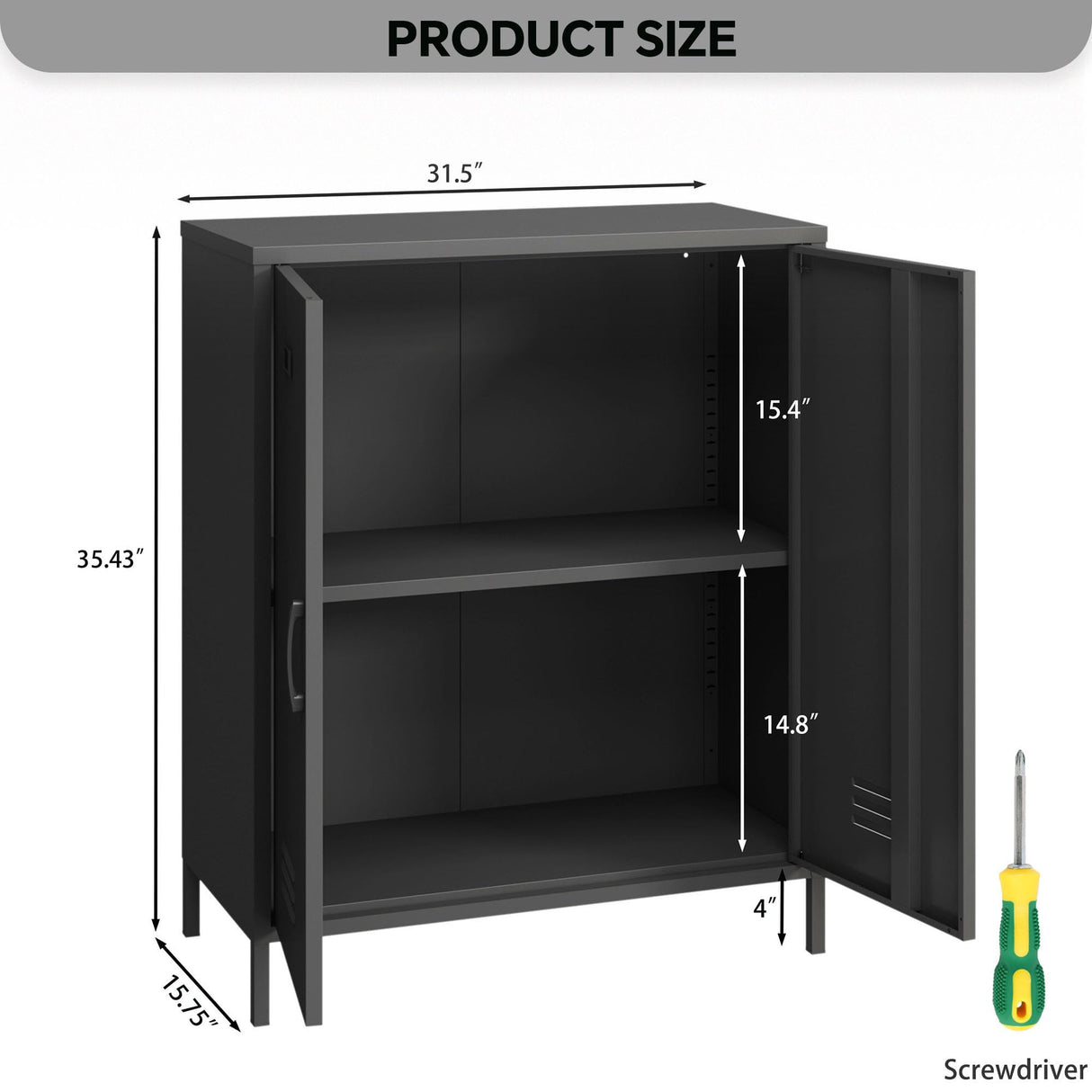 MIOCASA Metal Storage Cabinet - Multi-Purpose Buffet Sideboard Cabinet with Adjustable Shelf & Leveling Feet, Heavy-Duty Steel Design for Living Room, Kitchen, Entryway (Black) MIOCASA