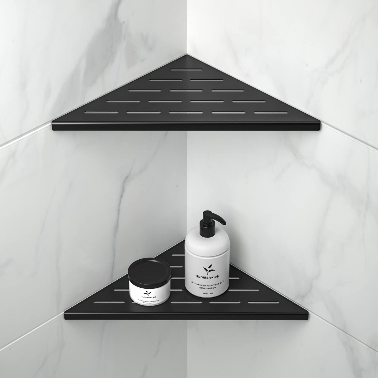 Bernkot Corner Shower Shelf 10" Matte Black 304 Stainless Steel Slot Design Recessed Corner Shelves, Grout in Bathroom Shower Shelf for Tiled Wall, 2 Pack Bernkot