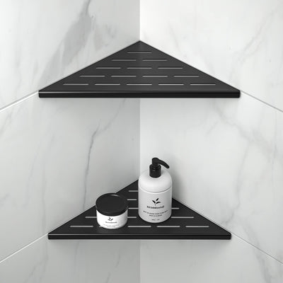 Bernkot Corner Shower Shelf 10" Matte Black 304 Stainless Steel Slot Design Recessed Corner Shelves, Grout in Bathroom Shower Shelf for Tiled Wall, 2 Pack