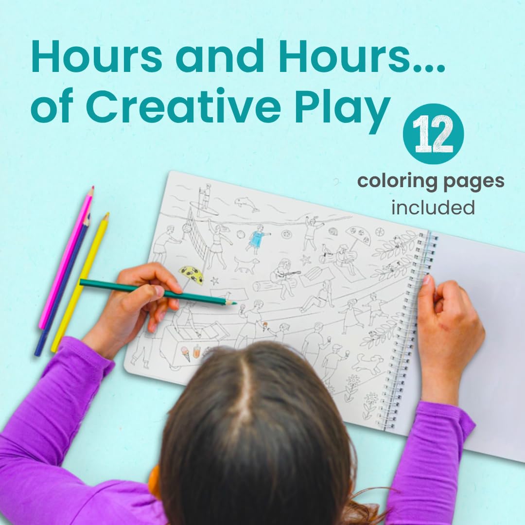 CUPKIN Sticker Book for Kids 2-4, 500+ Kids Stickers, Beach Day 12 Coloring Pages 12 Side by Side Scenes, Fun Toddler Travel Activity Coloring and Sticker Books for Children Ages 4-8 + 8-10 CUPKIN