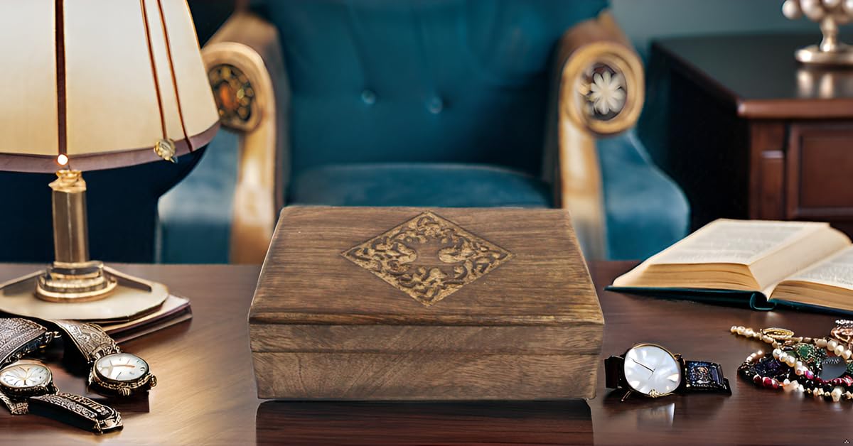 Great Birthday Gift Handmade Decorative Wooden Jewelry Box Tree Of Life Carving Jewelry Organizer Keepsake Box Treasure Chest Trinket Holder Watch Box Storage Lock Box 8 x 5 Inch Housewarming Gift The Great Indian Bazaar