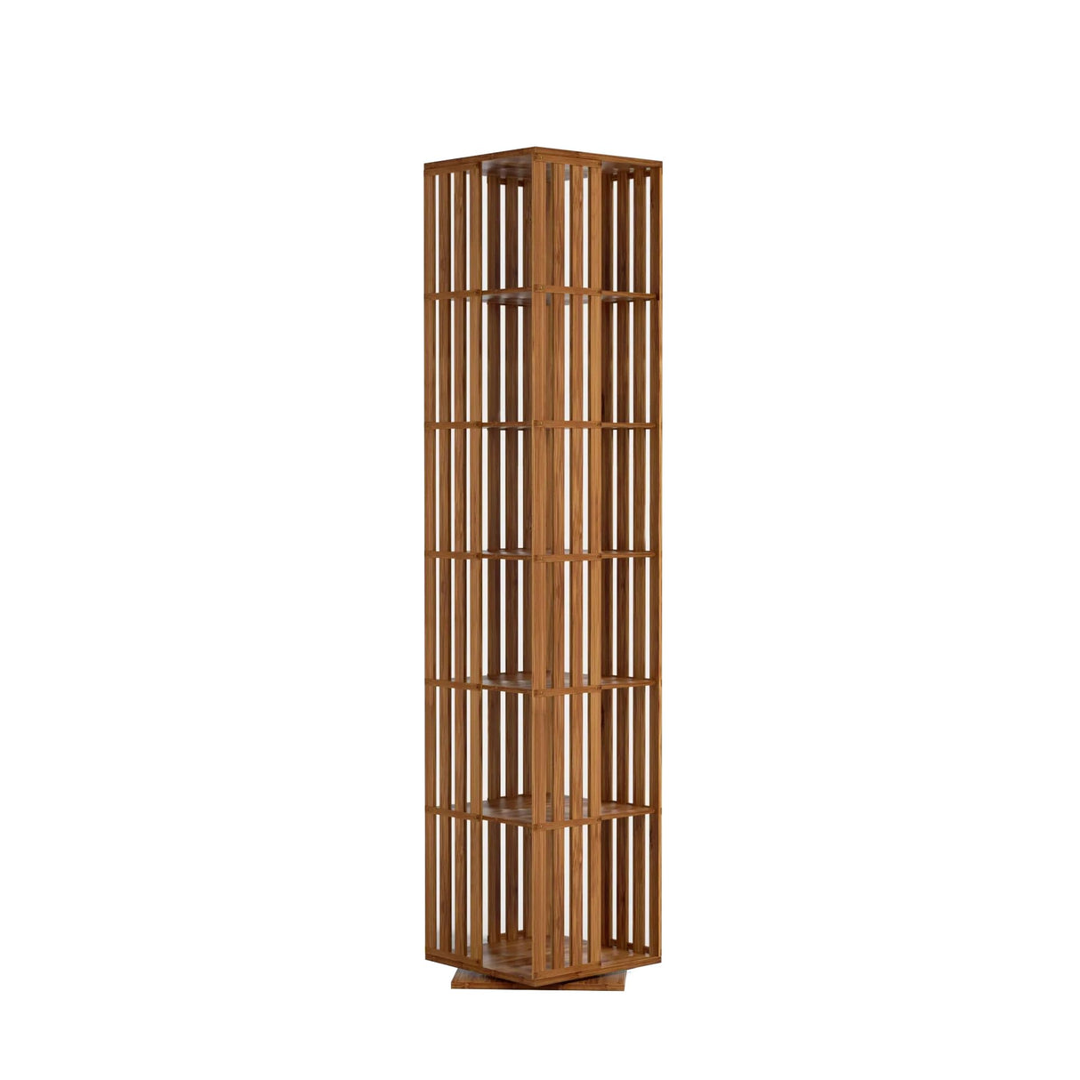 YOWOS 360° Rotating Walnut Bookshelf Tower - 6 Tier Bamboo Storage Rack for Kids & Adults YOWOS