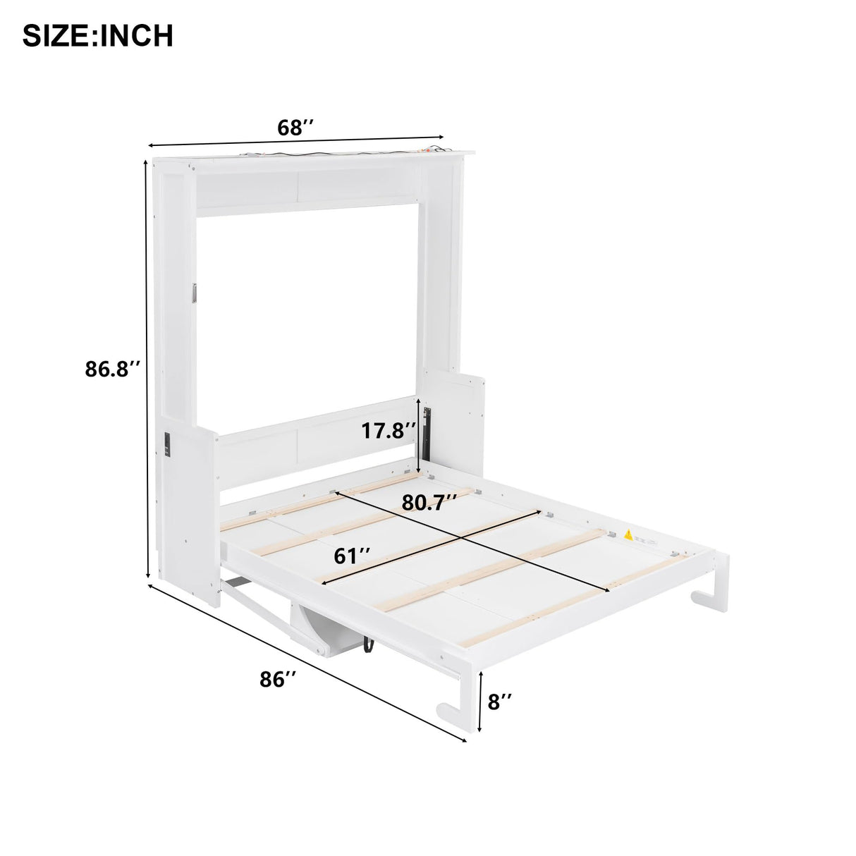 SOFTSEA Queen Size Murphy Bed with Desk, Hideaway Wall Bed with LED Lights and USB Charging Station, Folding Bed Frame for Small Space, Guest Room, Bedroom, Office, White SOFTSEA