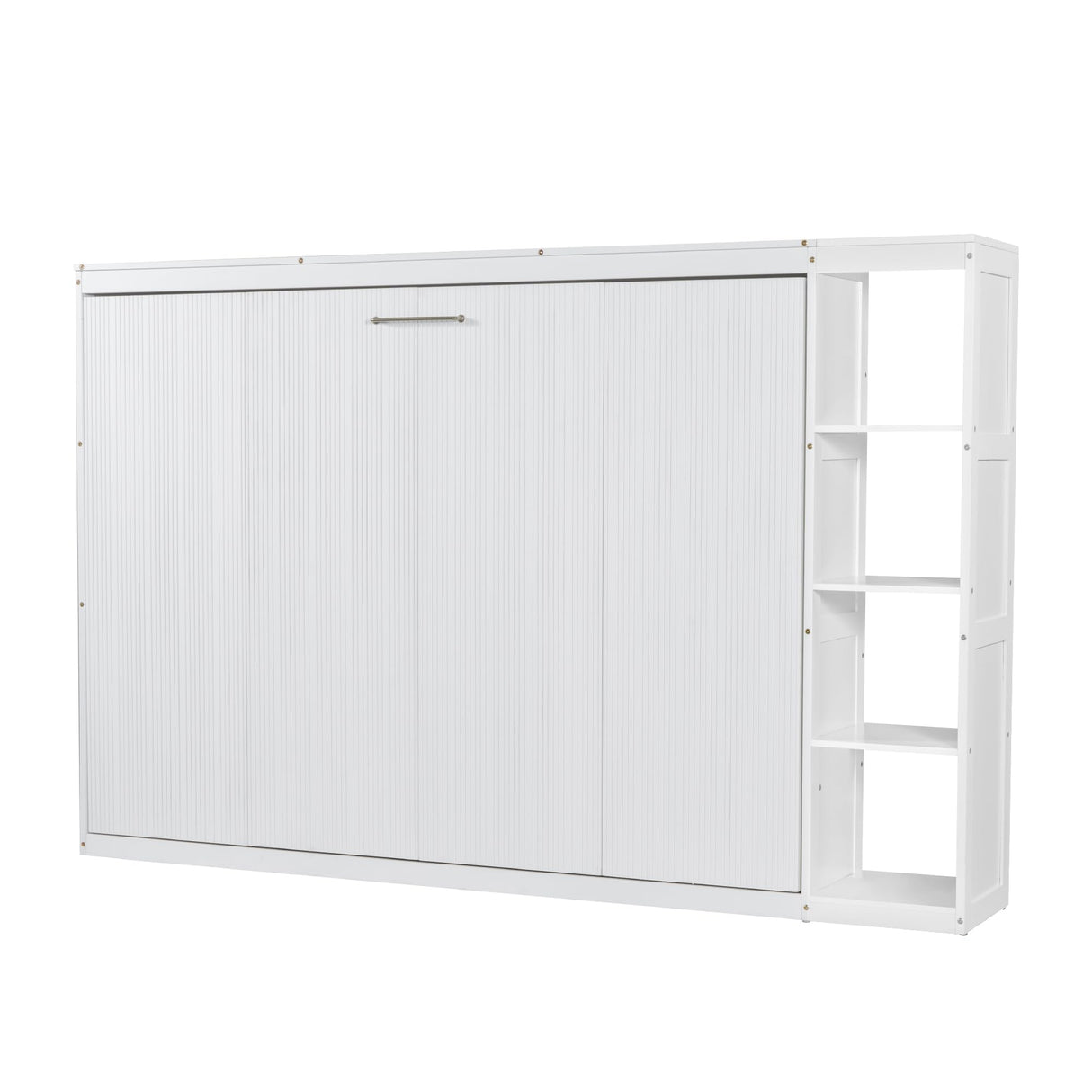 HABITRIO Full Size Murphy Bed, Wooden Wall Cabinet Bed with Bookshelf, White HABITRIO