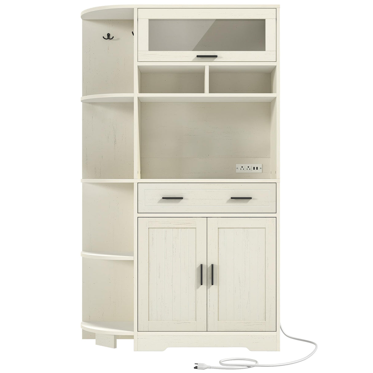 DWVO Kitchen Pantry Cabinet with Drawer, 67" Farmhouse Baker Rack with Power Outlets, Buffet Sideboard w/Microwave Stand, Cupboard Hutch Storage Cabinet for Kitchen, Living Room, Dining Room (White) DWVO