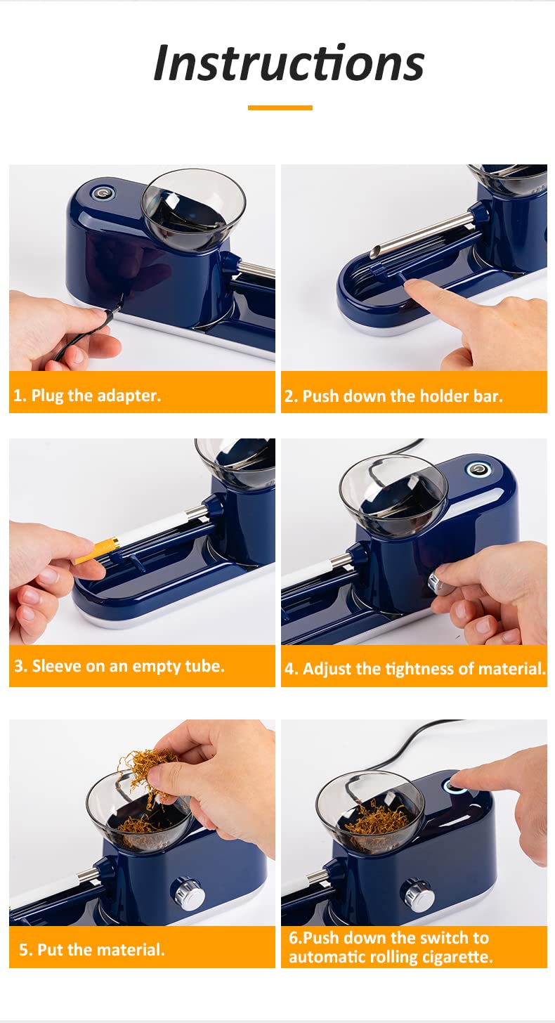 Cigarette Rolling Machine Electric Automatic Injector Tobacco Roller Maker Portable Good for Regular King Size 8mm Tube (Black1) KUGUAN