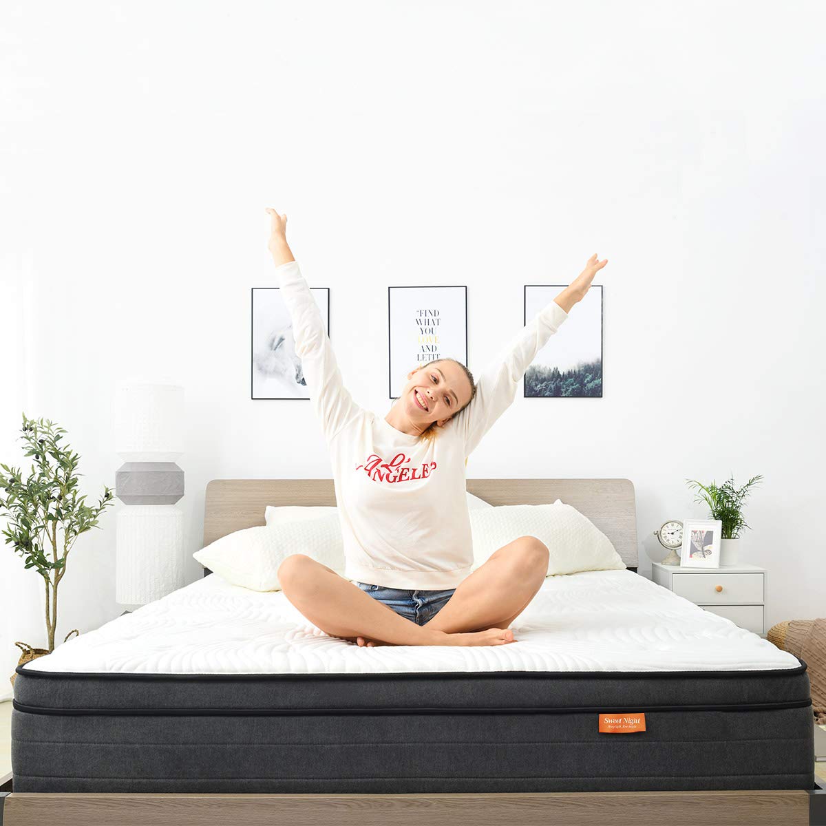 Sweetnight King Mattress in a Box - 12 Inch Plush Pillow Top Hybrid Mattress, Gel Memory Foam for Motion Isolating Individually Wrapped Coils, King Size, Twilight Sweetnight