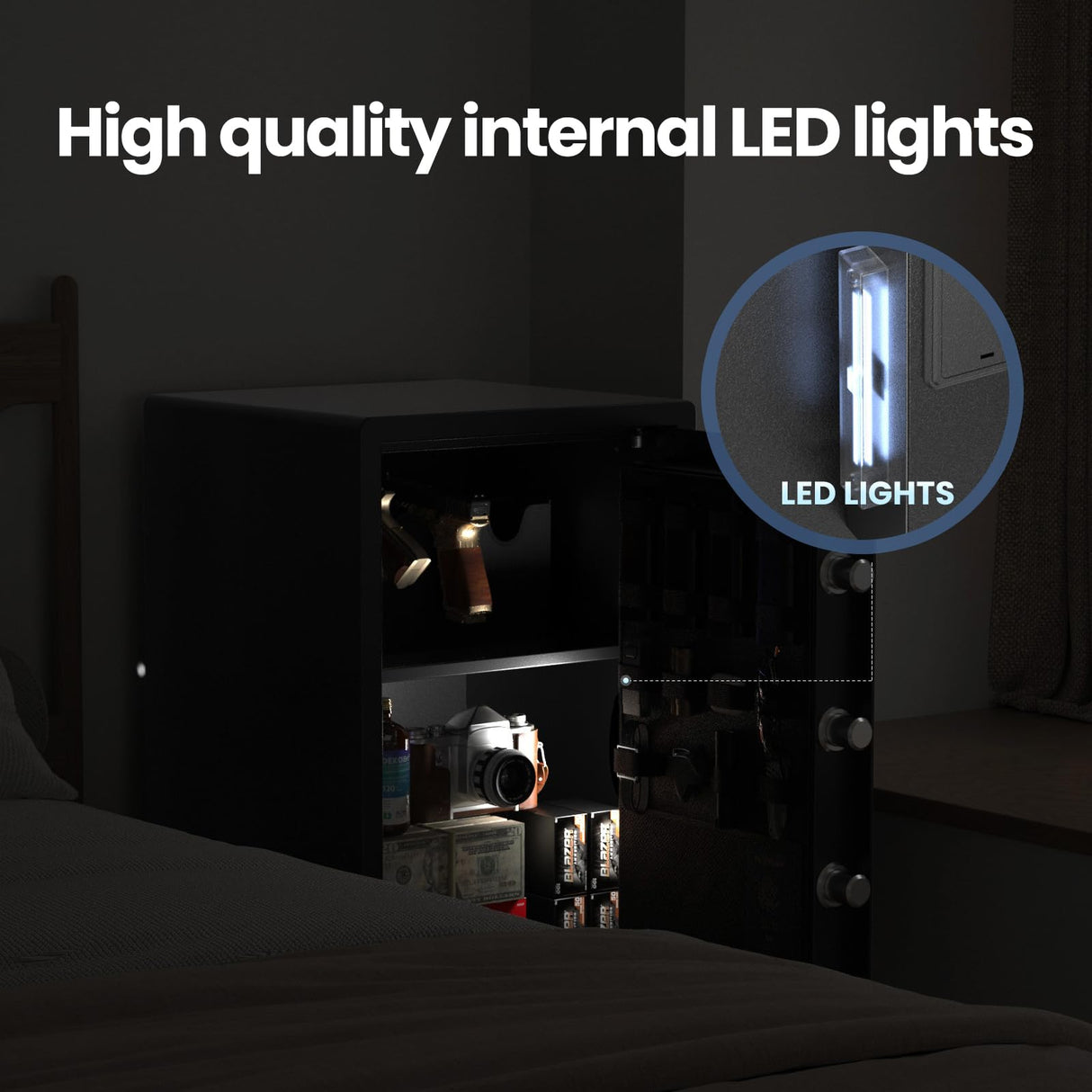 Grimtron Gun Safe for Handgun - (2.03 cu. ft.) Include 【Gun Organizer & Gun Rack】 Silent Mode, Backlit Keypad, and LED Light Safe Box Anti-Rust, Anti-Theft, Anti-Pry Grimtron