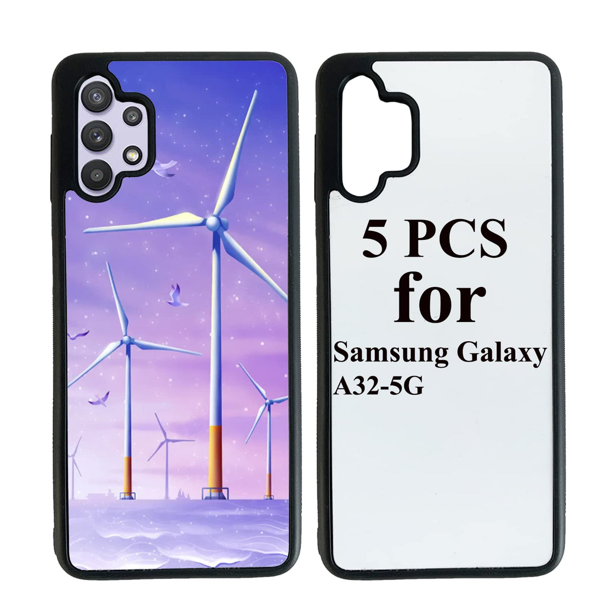 5PCS Sublimation Blanks Phone Case Bulk Cover Compatible with Samsung Galaxy A32 5G, 2 in 1 2D Soft Rubber TPU Blank Easy to Sublimate DIY Customize Phone Case Cover Glitter Finish JUSTRY