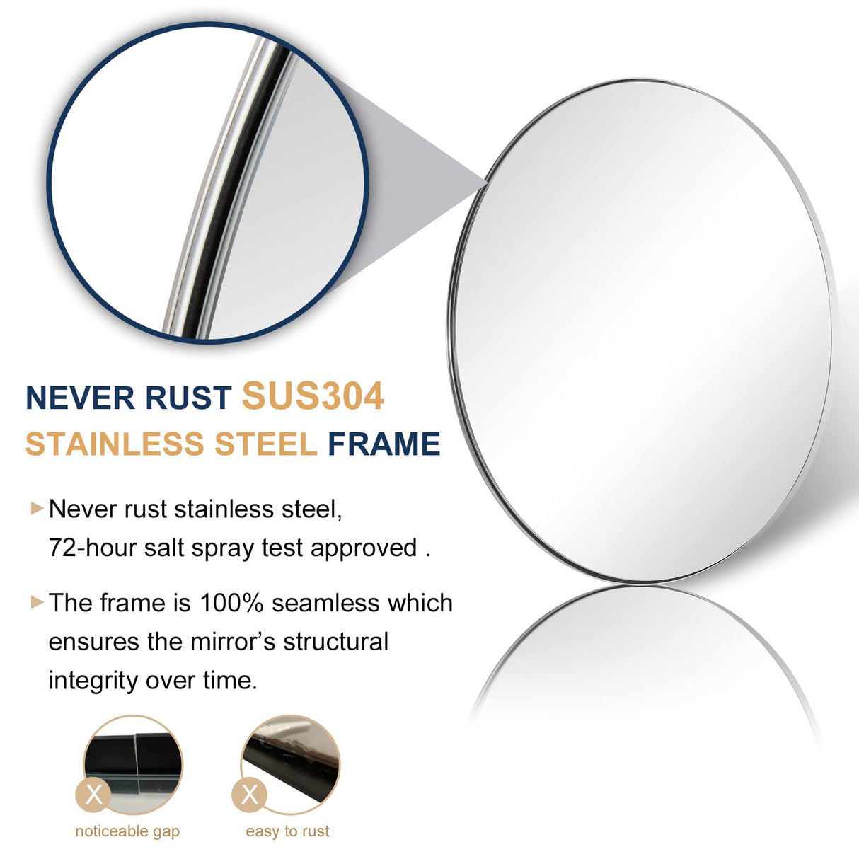 ANDY STAR 36'' Chrome Round Mirror, Polished Silver Round Bathroom Mirror, Big Circle Wall Mirror in Metal Frame, Large Vanity Mirror for Entryway, Living Room, Washrooms ANDY STAR