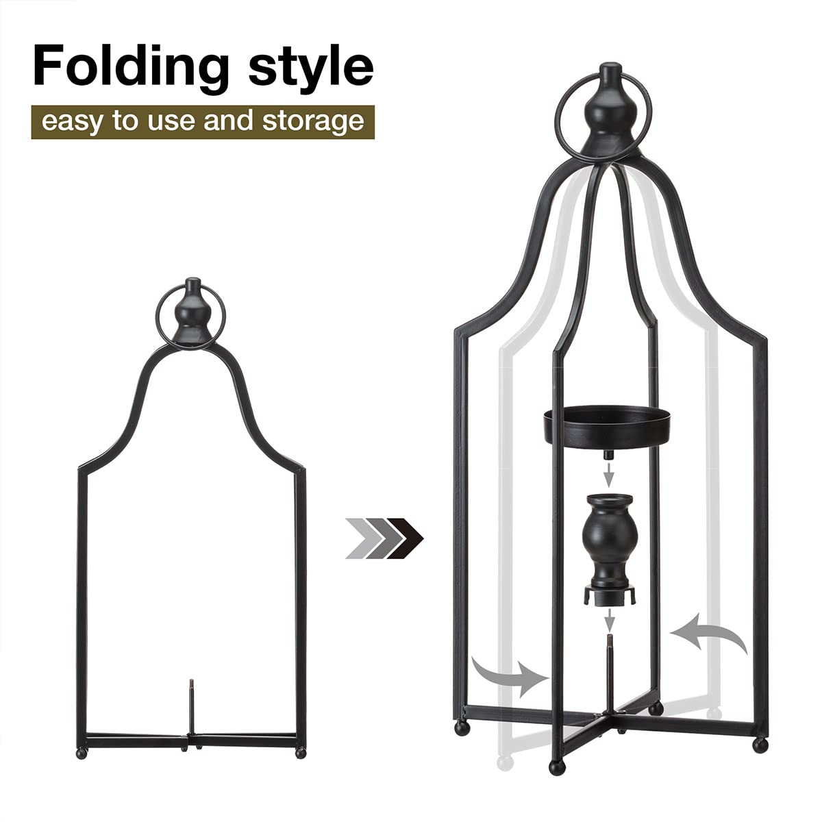 Glitzhome 16.5" H Modern Farmhouse Black Metal Lantern Decorative Hanging Candle Lanterns (Small) Glitzhome