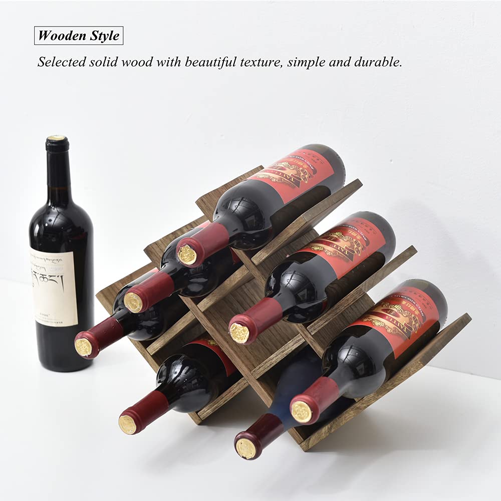 KIRIGEN 8-Bottle Countertop Wine Rack - Wine Bottle Holder for Bar Table/Wine Cabinet Free Standing - Wood 3-Tier Wine Display and Storage Shelves Dark Brown XHJJ3-DBR KIRIGEN