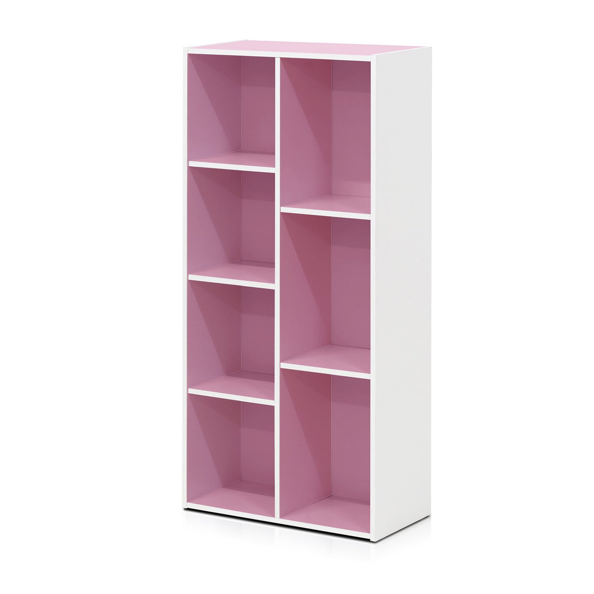 Furinno LUDER Book Shelf, 7-Cube Bookshelf, Bookcase, 9.4 x 19.5 x 41.7, for Living Room, Bedroom, Home Office, White/Pink Furinno