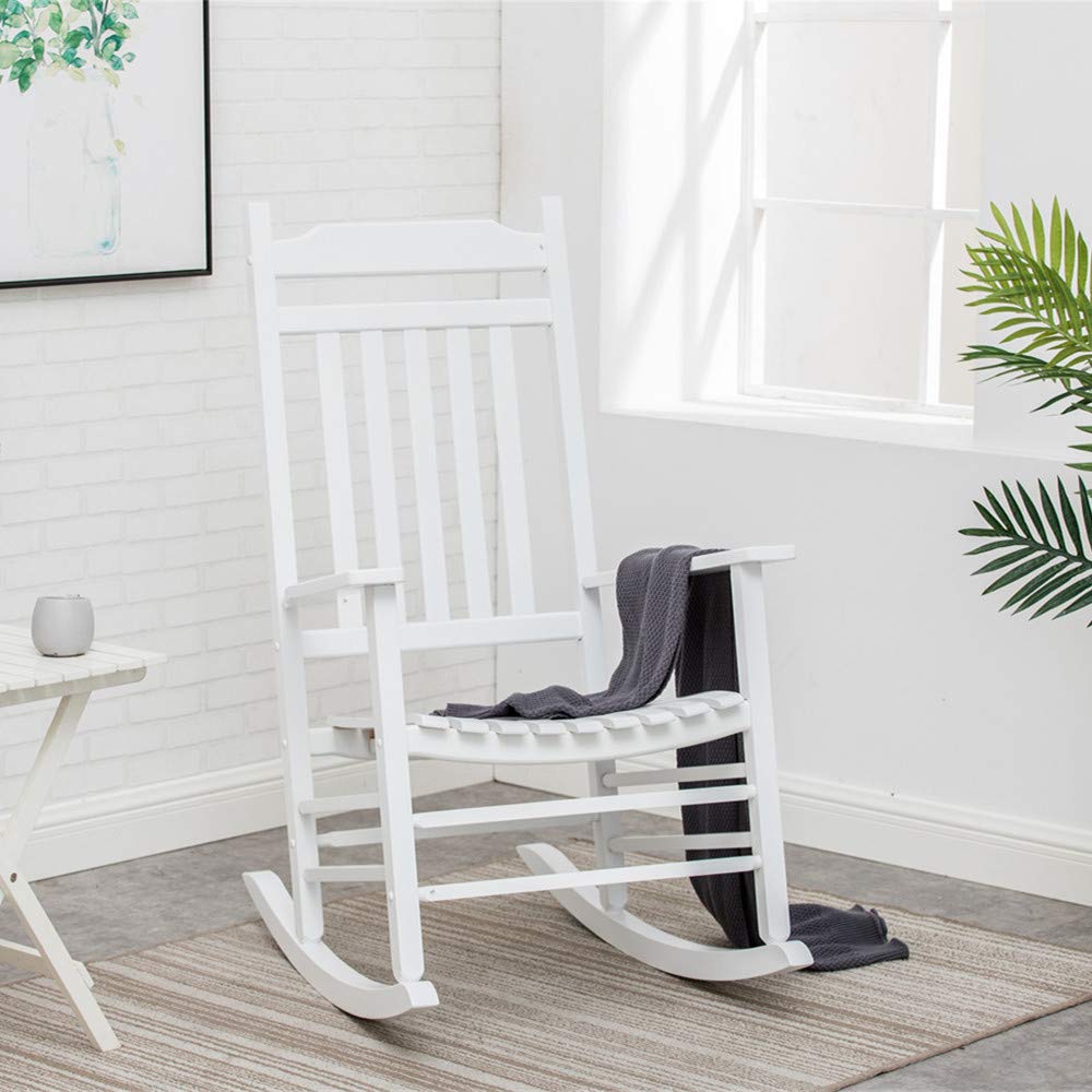 BplusZ KD-30W Wood Rocking Chair Porch Rocker Classic Outdoor White BplusZ