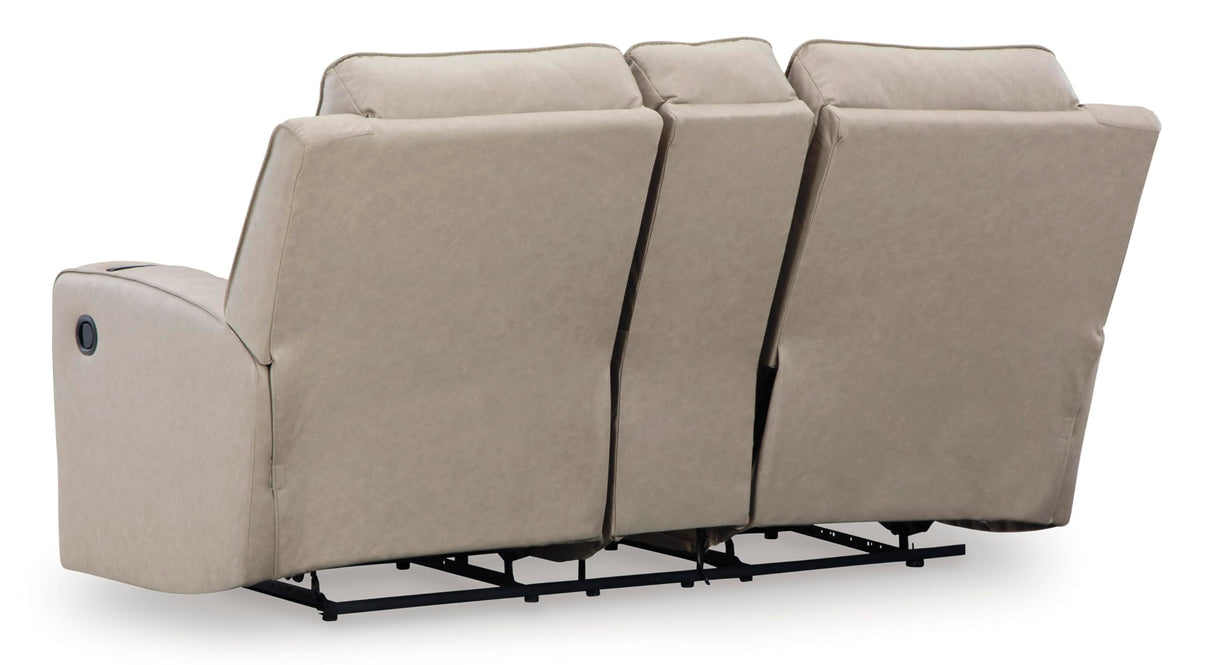 Signature Design by Ashley Lavenhorne Contemporary Faux Leather Manual Reclining Loveseat with Console and Cup Holders, Beige Signature Design by Ashley