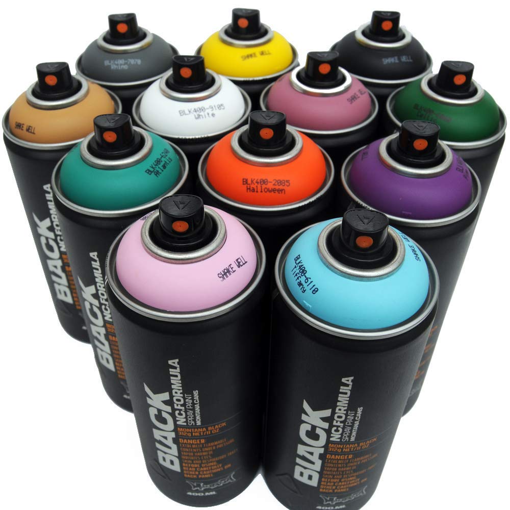 Montana Black 400ml Complementary Colors Set of 12 Graffiti Street Art Mural Spray Paint Montana Black