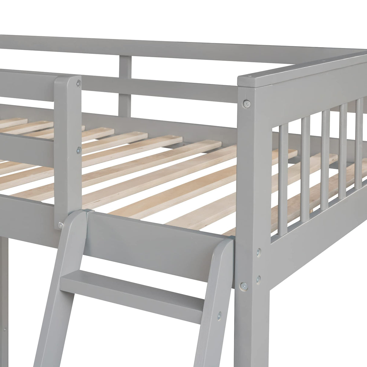 HRJHLucky Twin Over Full L-Shaped Bunk Bed with 3 Drawers,Triple Bunk Bed with 3 Drawers and Storage Stairs,Wood Corner Beds for Kids, Teens, Adults (Gray) HRJHLucky