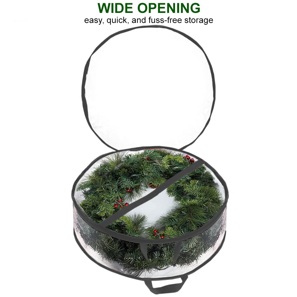 ProPik Christmas Wreath Storage Bag 30" - 2 Pack Clear Christmas Wreath Storage Container- Garland Holiday Artificial Wreath Storage Holder –Water Proof Transparent Clear PVC (30 Inch, Black) ProPik