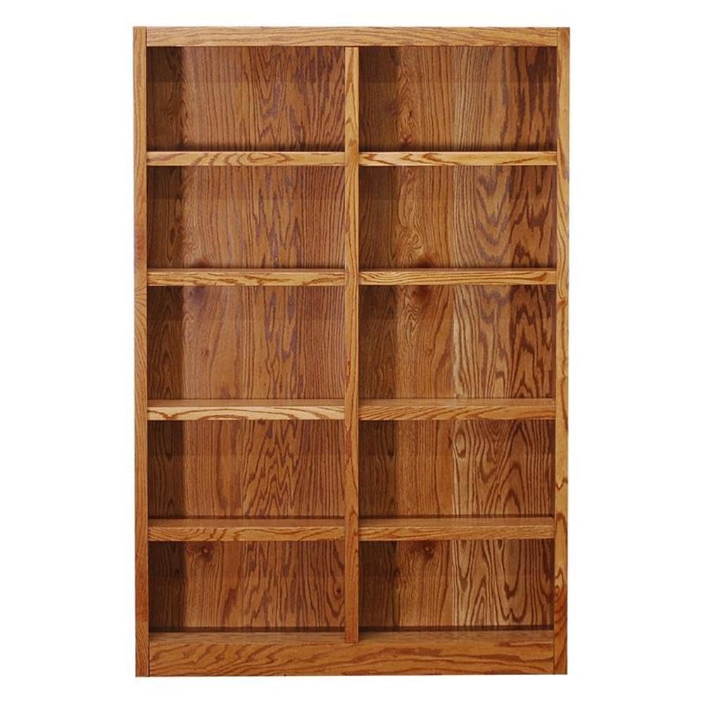 BOWERY HILL 72" Traditional Double Wide Wood Bookcase with 8 Adjustable Shelves and 2 Fixed Shelves, Ready for Assembly, for Home/Office Use, in Oak Finish BOWERY HILL