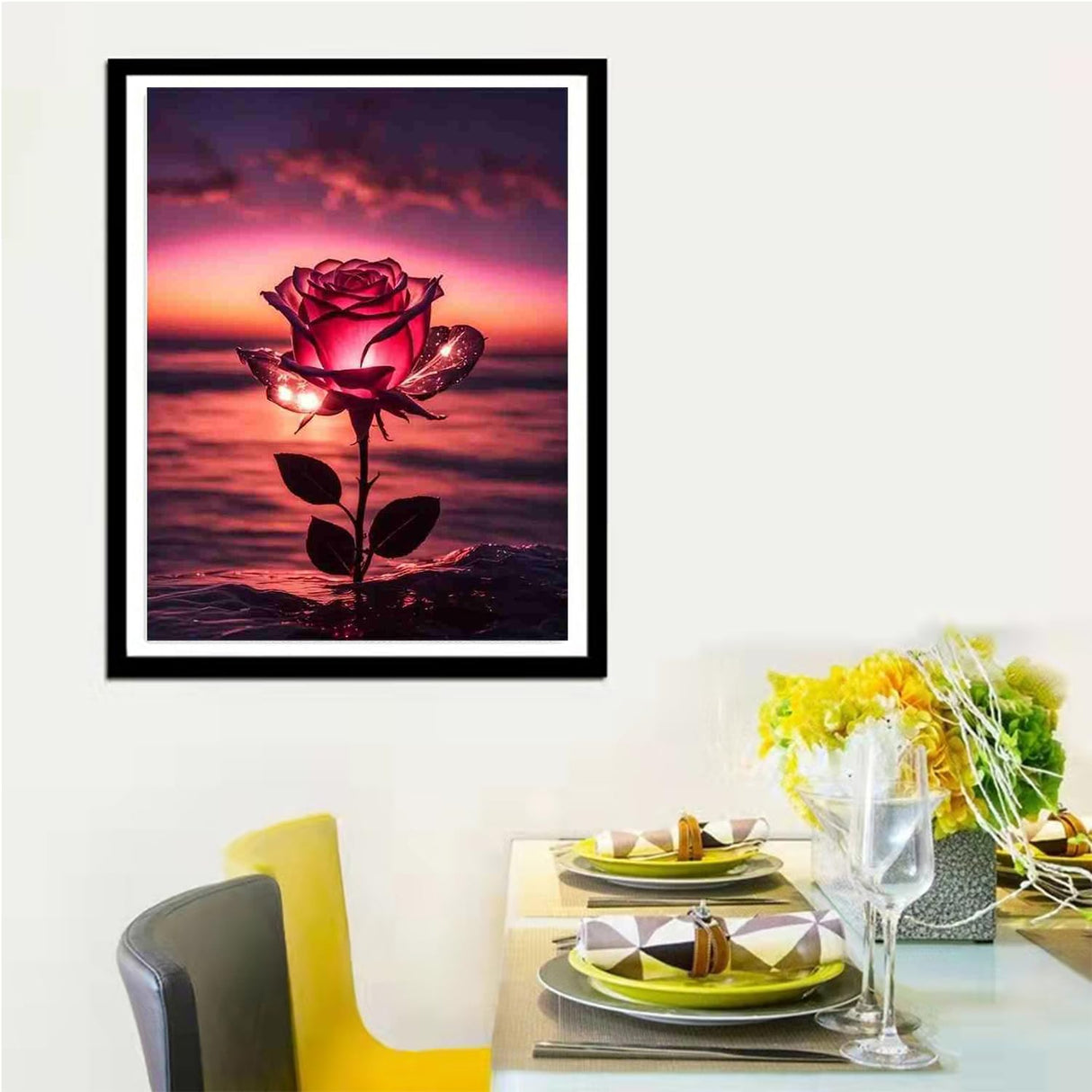 HSENJT Rose Diamond Art Painting Kits for Adults Beginners,Flowers DIY 5D Diamond Art Kits,Beach Diamond Art Painting for Home Wall Decor (30x40cm/11.8X15.7inch) HSENJT