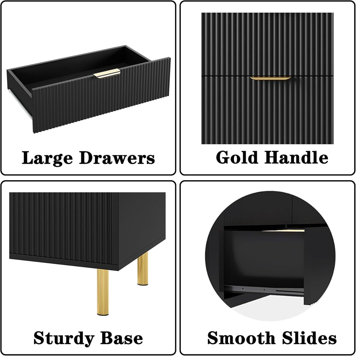 Garveehome Black Dresser, Modern 5 Drawer Dresser for Bedroom with Gold Handle and Large Drawer, Wood Double Chest of Drawers and Storage Organizer for Living Room, Hallway, Entryway Garveehome