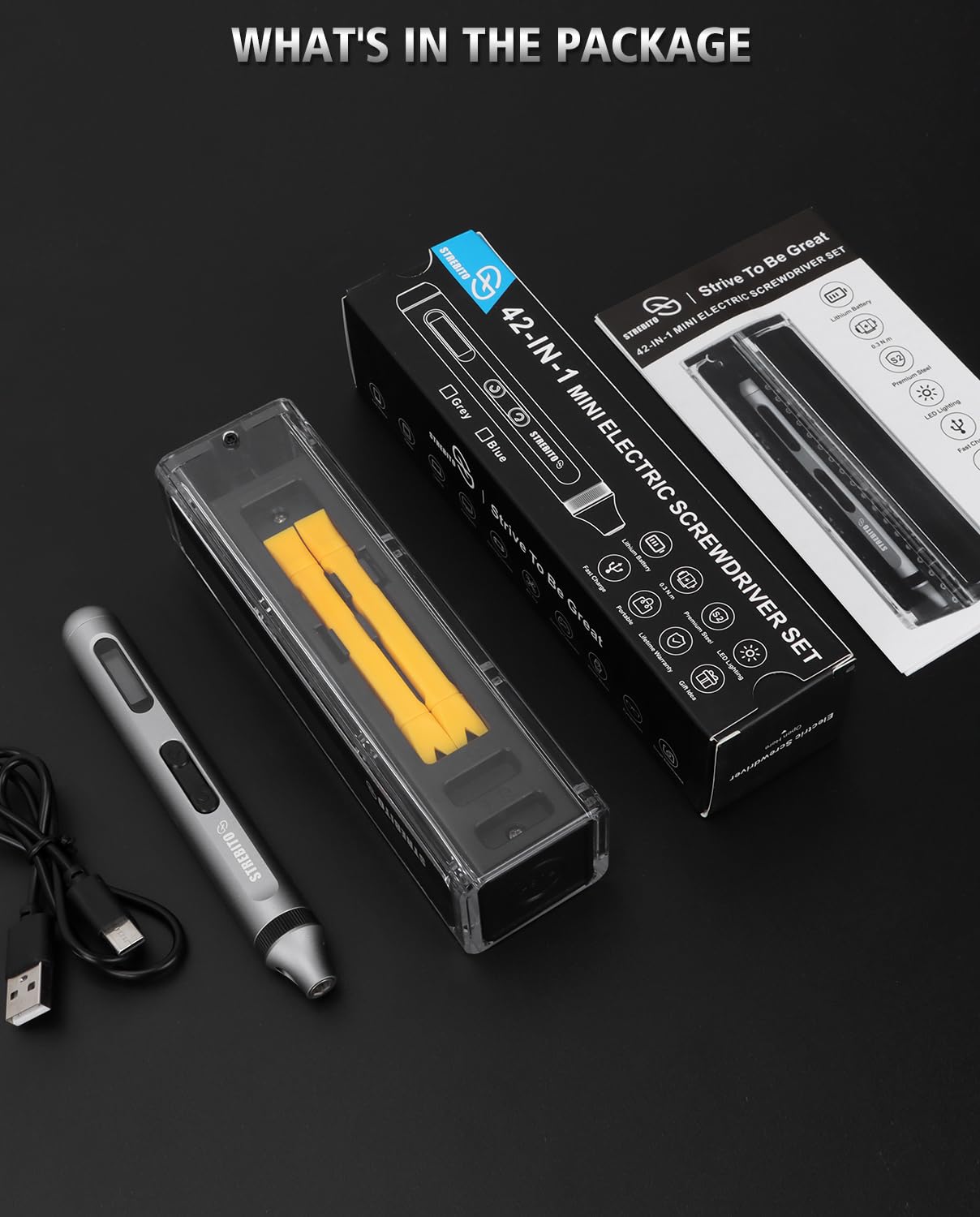 STREBITO 3.7V Mini Electric Screwdriver, 42-in-1 Precision Electric Screwdriver Kit, 36 S2 Magnetic Bits, Mini Power Screwdriver with Display, Electric Screwdriver Cordless for Electronic Laptop Phone STREBITO