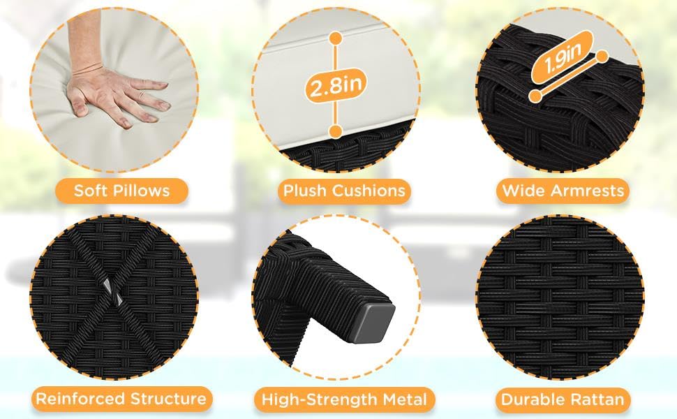 Yaheetech 5 Piece Patio Conversation Set with Ottomans, PE Wicker Balcony Furniture, Rattan Lounge Sofa with Cushions & Pillows, 2 Chairs & Side Table for Backyard, Porch, Garden, Black/Beige Yaheetech